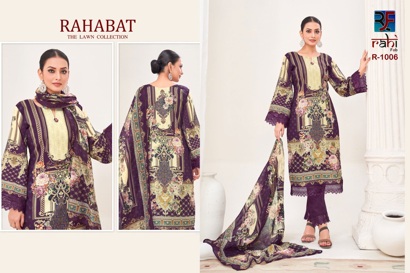 Rahabat Vol 1 By Rahi Karachi Giza Lawn Printed Dress Material Suppliers In India